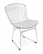 Bertoia Style Wire Side Chair - White Cushion & Chrome Frame