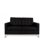 Knoll Style Two Seater Sofa - Black Leather