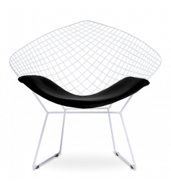 Bertoia Diamond Chair Replica with black cushion and white powder coated frame