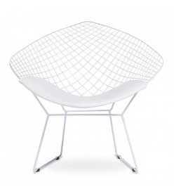 Bertoia Diamond Chair Replica with white cushion and white powder coated frame