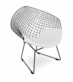 Bertoia Diamond Chair Replica - Black Frame and White Cushion 