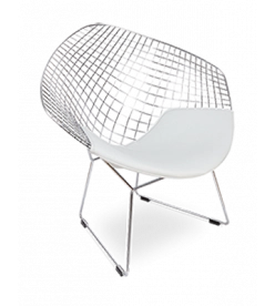 Bertoia Diamond Chair Replica - Chrome Frame and White Cushion 