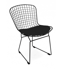 Bertoia Style Wire Side Chair - Black Cushion & Black Frame
