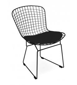 Bertoia Wire Side Chair Replica with Black Frame & Black Cushion - front angle