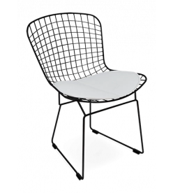 Bertoia Style Wire Side Chair - White Cushion & Black Frame
