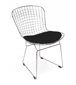 Bertoia Style Wire Side Chair - Black Cushion & Chrome Frame