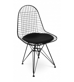 Eames Style DKR Wire Chair - Black Cushion & Black Frame