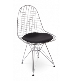 Eames Style DKR Wire Chair - Black Cushion & Chrome Frame