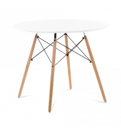 Eames Style 90cm Eiffel Dining Table - White & Beech Legs