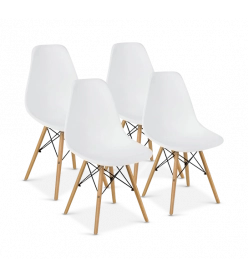 Eames Style DSW Chair Set of 4 - White & Beech Legs