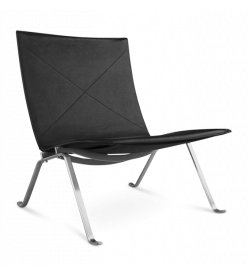 Kjærholm PK22 Chair Replica - Black Leather Front Angle