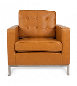 Knoll Style Armchair - Tan Brown Leather