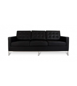 Knoll Style Three Seater Sofa - Black Leather