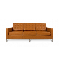 Knoll Style Three Seater Sofa - Tan Brown Leather