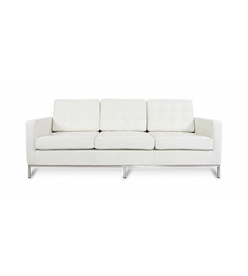 Knoll Style Three Seater Sofa - White Leather