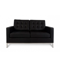 Knoll Style Two Seater Sofa - Black Leather