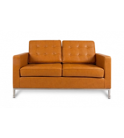 Knoll Style Two Seater Sofa - Tan Brown Leather