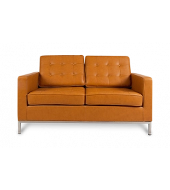 Knoll Two Seater Sofa Replica in Tan Brown Leather - front 