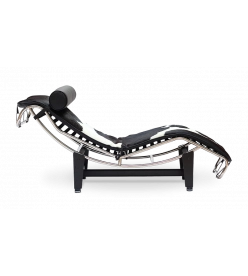 Corbusier LC4 Chaise Replica in Black & White Pony Hide - side