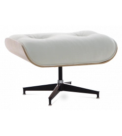 Designer Lounge Chair Ottoman Only - White Leather,  Rosewood Veneer & Black Base