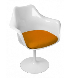 Eero Saarinen Tulip Armchair with Orange Cushion - front angle