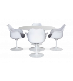 Saarinen Tulip Table & Chair Set Replica - 90cm White Table & 4 Armchairs