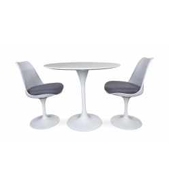Saarinen Tulip Table & Chair Set Replica - 90cm White Table & 2 Side Chairs