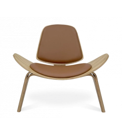 Scandinavian Furniture | Hans Wegner Shell Chair Replica in Oak & Brown Cushion - front