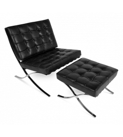 Ludwig Mies Van Der Rohe Barcelona Chair & Ottoman in Black Leather