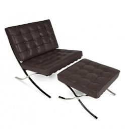 Van Der Rohe Style Barcelona Chair & Ottoman - Dark Brown Leather