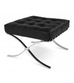 Ludwig Mies Van Der Rohe Barcelona Ottoman Replica in Black Leather - front angle