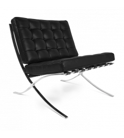 Ludwig Mies Van der Rohe Barcelona Chair Replica - Black Leather Front Angle