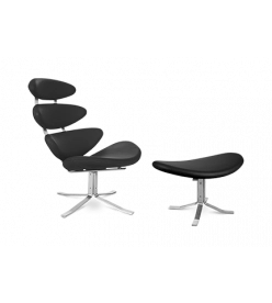Volther Style Corona Chair & Ottoman - Black Leather