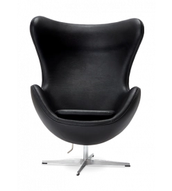 Wingback Curvaceous Armchair in Black Leather - front