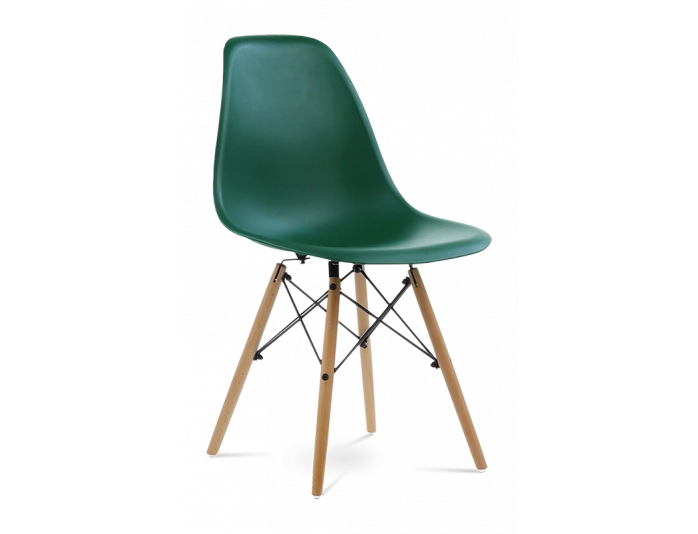 Designer Plastic Dining Side Chair Forest Green Beech Wood Legs