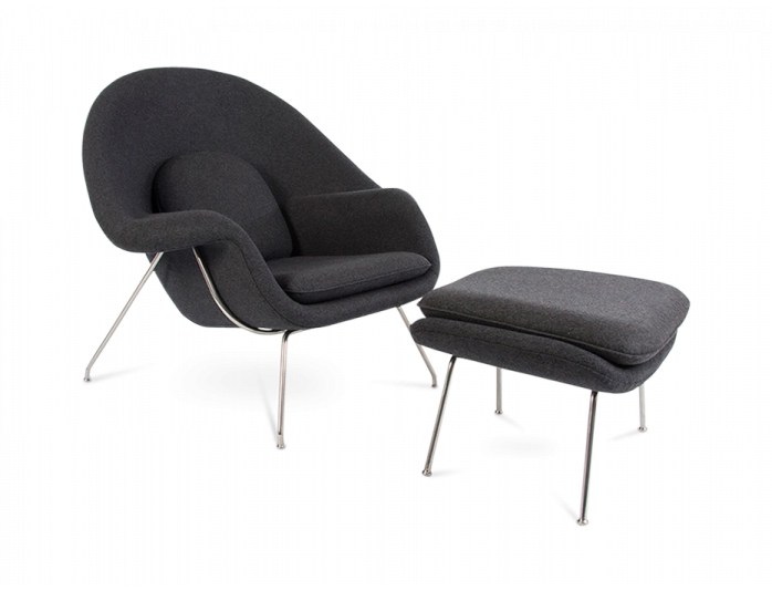 Dark grey chair with sales ottoman