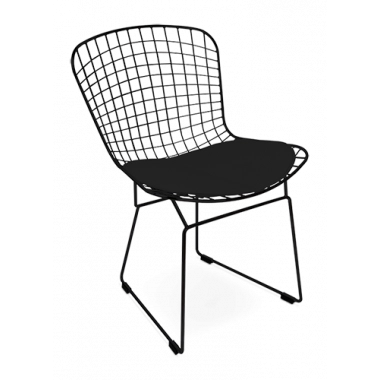 Bertoia Style Wire Side Chair - Black Cushion & Black Frame