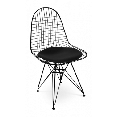 Eames Style DKR Wire Chair - Black Cushion & Black Frame