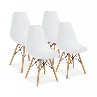 Eames Style DSW Chair Set of 4 - White & Beech Legs