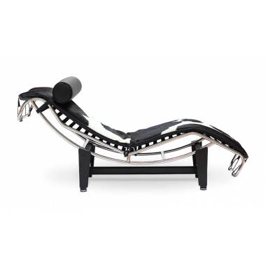 Corbusier Style LC4 Chaise - Black & White Pony Hide