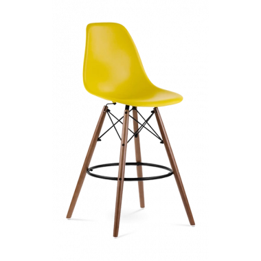 Eames Style Eiffel Bar Stool - Mustard & Walnut Legs